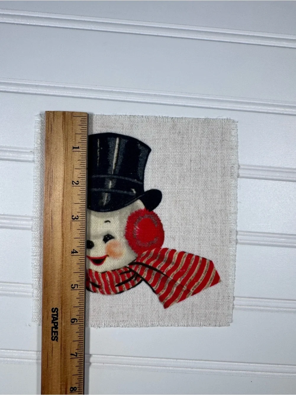 Vintage Snowman Fabric Patch with Top Hat and Red Scarf
